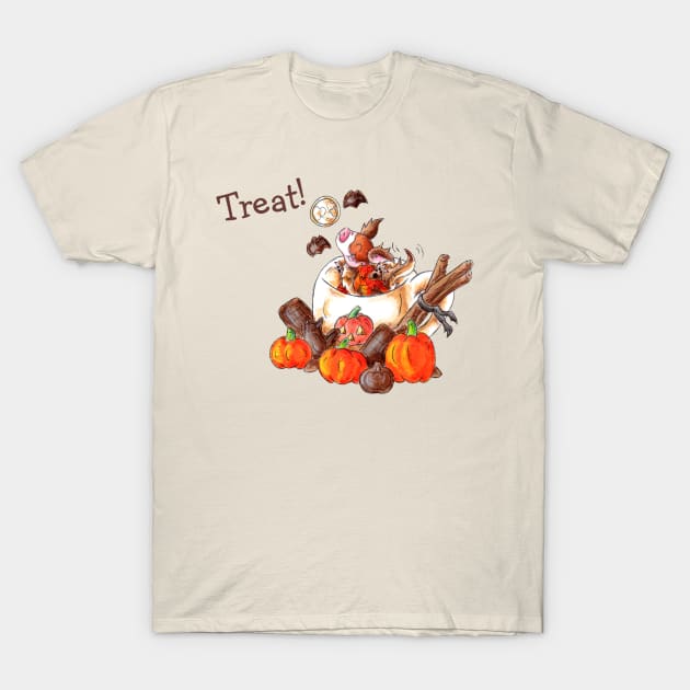 Halloween Pumpkin Spice Mocha Piggy (With Text) T-Shirt by KristenOKeefeArt